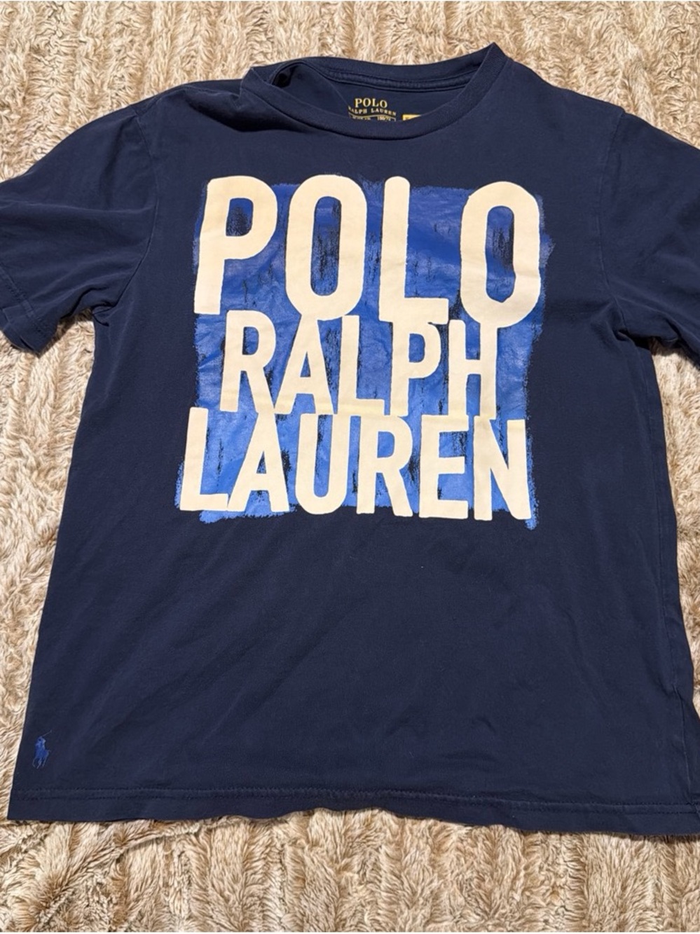 Polo by Ralph Lauren Navy Tee with White Logo and Blue Block